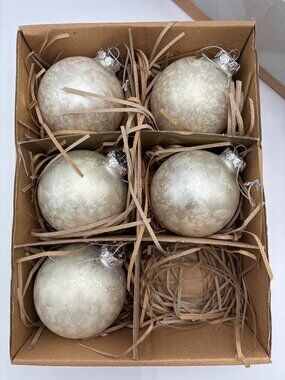 Vtg Santa's Workbench Mercury Glass Ball Ornaments 3" Champagne Silver Set 5